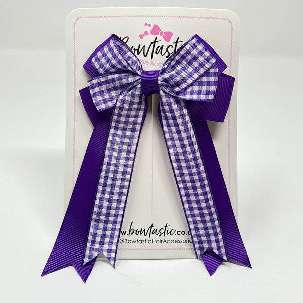 4 Inch Double Tail Bow - Purple Gingham