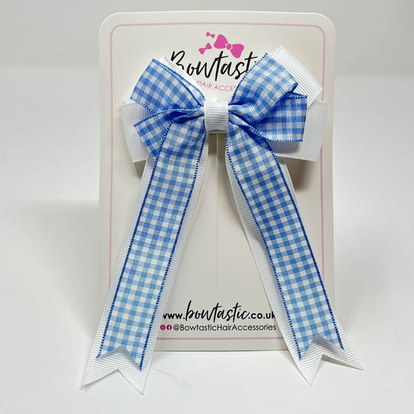 4 Inch Double Tail Bow - Blue & White Gingham