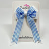 4 Inch Double Tail Bow - Light Blue & White Gingham