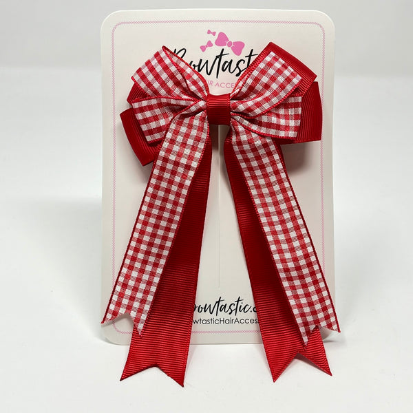 4 Inch Double Tail Bow - Red Gingham