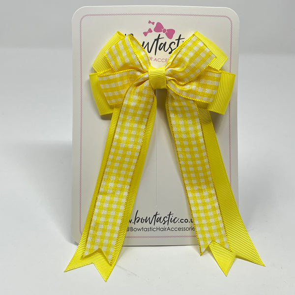 4 Inch Double Tail Bow - Yellow Gingham