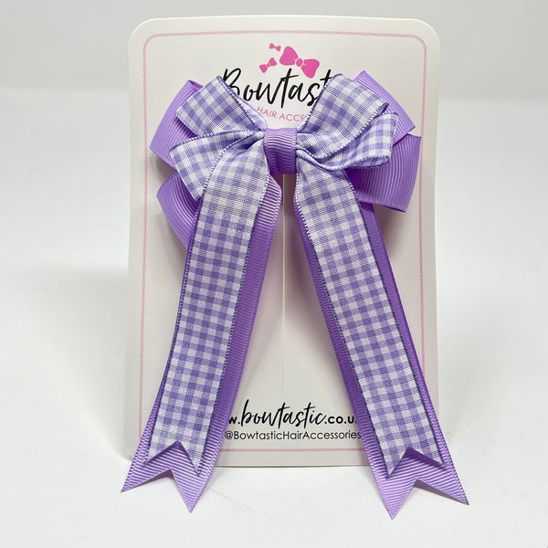 4 Inch Double Tail Bow - Lilac Gingham