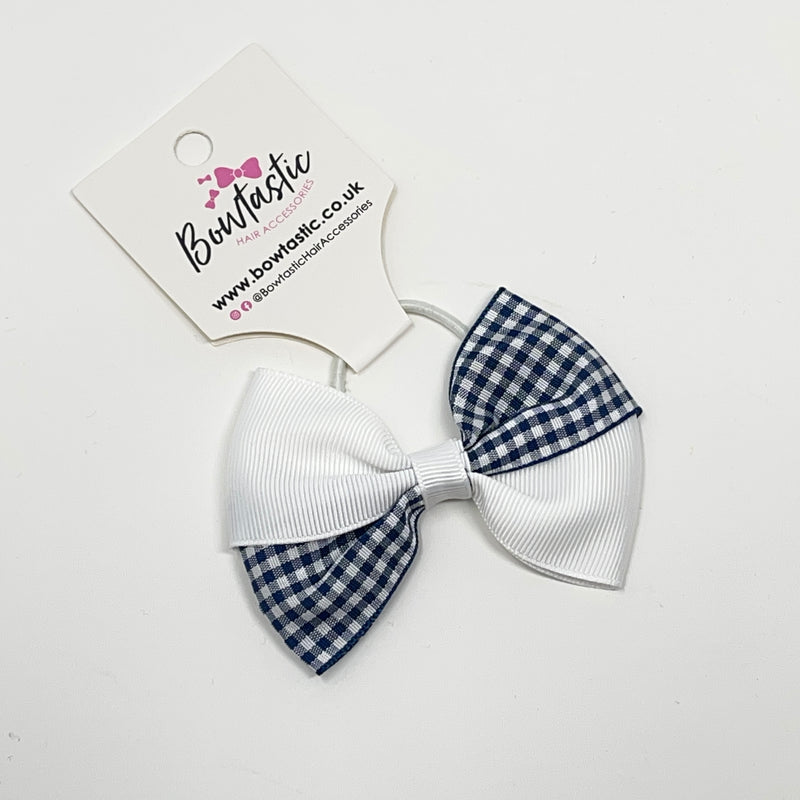 3 Inch Twist Bow Thin Elastic - Navy & White Gingham