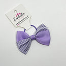 3 Inch Twist Bow Thin Elastic - Lilac Gingham