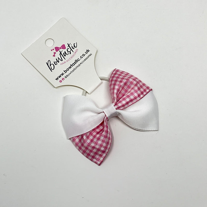 3 Inch Twist Bow Thin Elastic - Pink & White Gingham