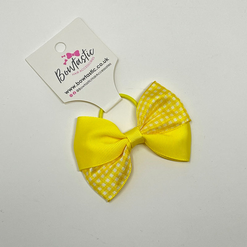 3 Inch Twist Bow Thin Elastic - Yellow Gingham