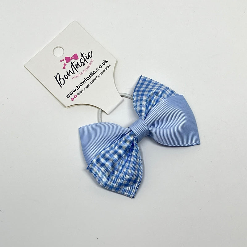 3 Inch Twist Bow Thin Elastic - Blue Gingham