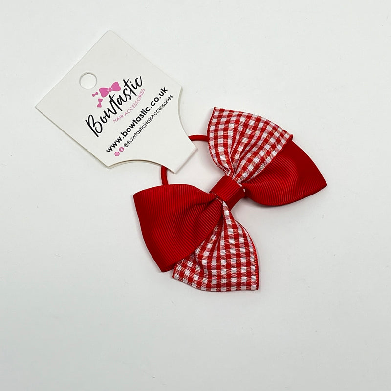 3 Inch Twist Bow Thin Elastic - Red Gingham