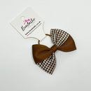3 Inch Twist Bow Thin Elastic - Turftan & Brown Gingham