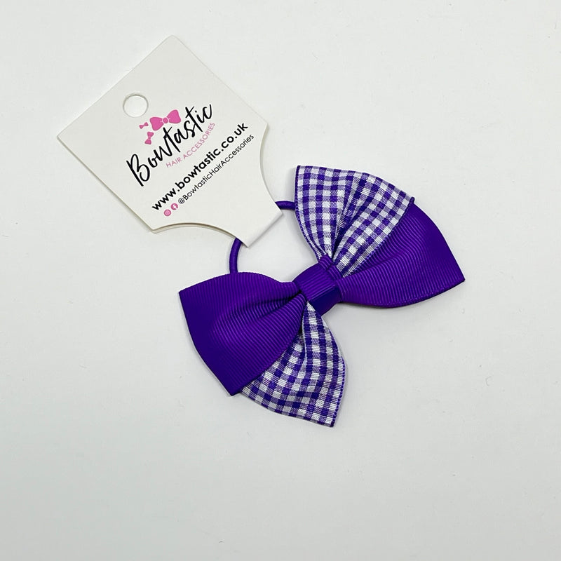 3 Inch Twist Bow Thin Elastic - Purple Gingham