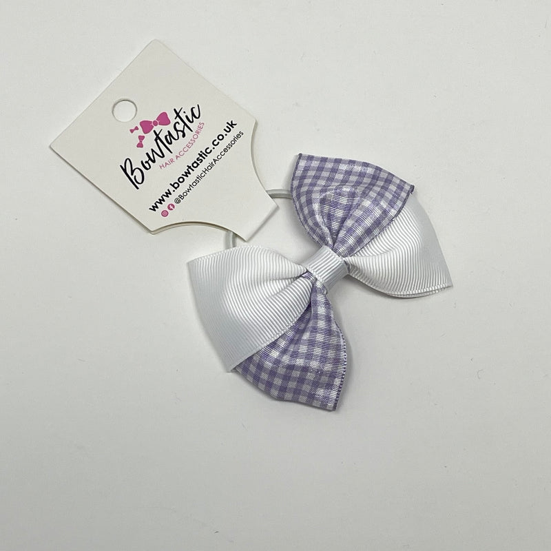 3 Inch Twist Bow Thin Elastic - Lilac & White Gingham