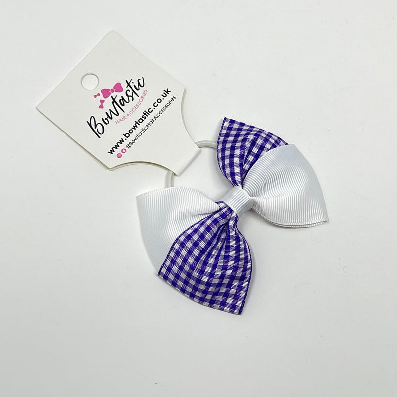 3 Inch Twist Bow Thin Elastic - Purple & White Gingham