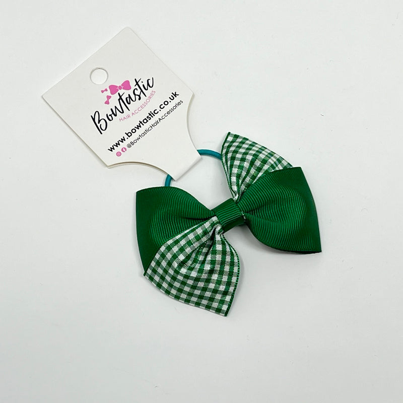 3 Inch Twist Bow Thin Elastic - Forest Green & Green Gingham