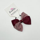 3.5 Inch Twist Bow Thin Elastic - Burgundy Gingham