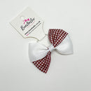 3 Inch Twist Bow Thin Elastic - Burgundy & White Gingham