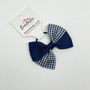 3.5 Inch Twist Bow Thin Elastic - Navy Gingham
