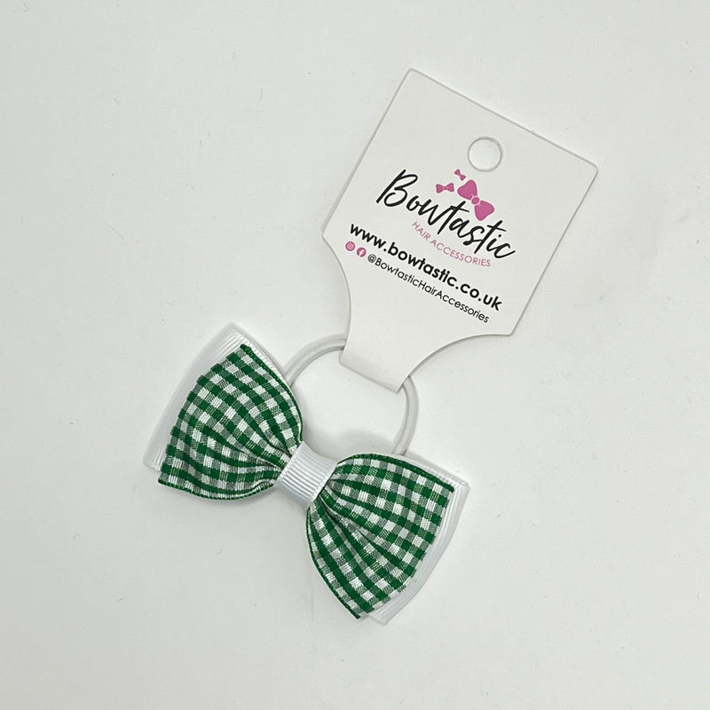 3 Inch Flat Double Bow Thin Elastic - Green & White Gingham