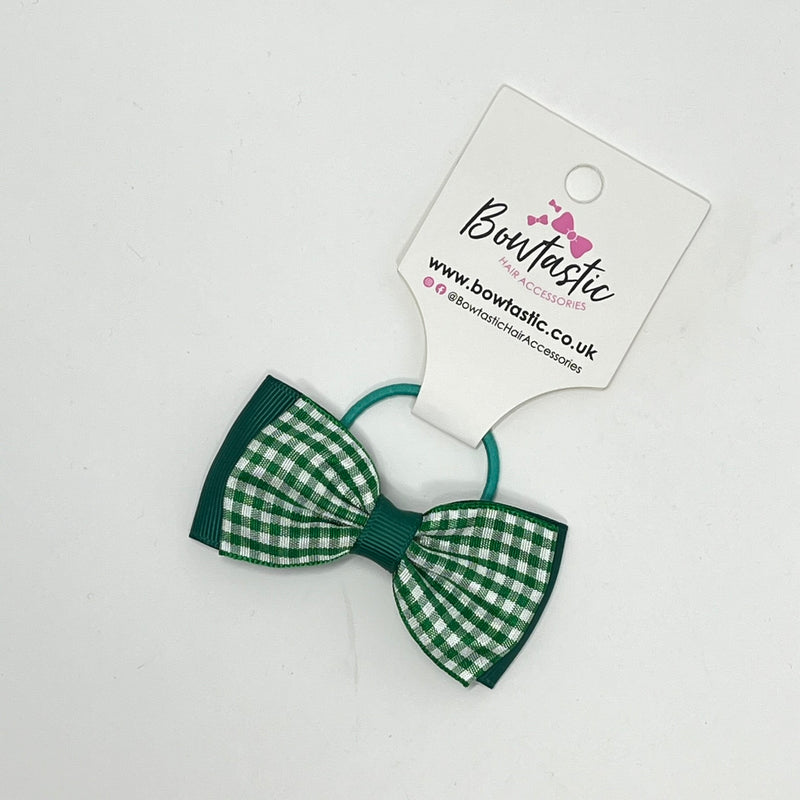 3 Inch Flat Double Bow Thin Elastic - Hunter Green & Green Gingham