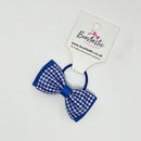 3 Inch Flat Double Bow Thin Elastic - Royal Blue & Royal Blue Gingham