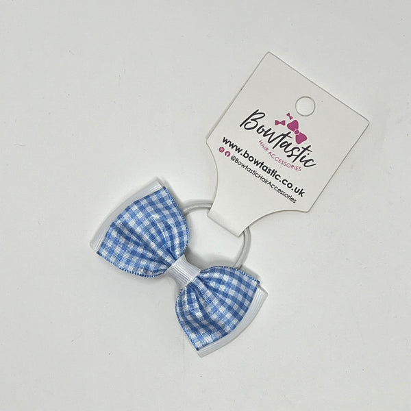 3 Inch Flat Double Bow Thin Elastic - Blue & White Gingham