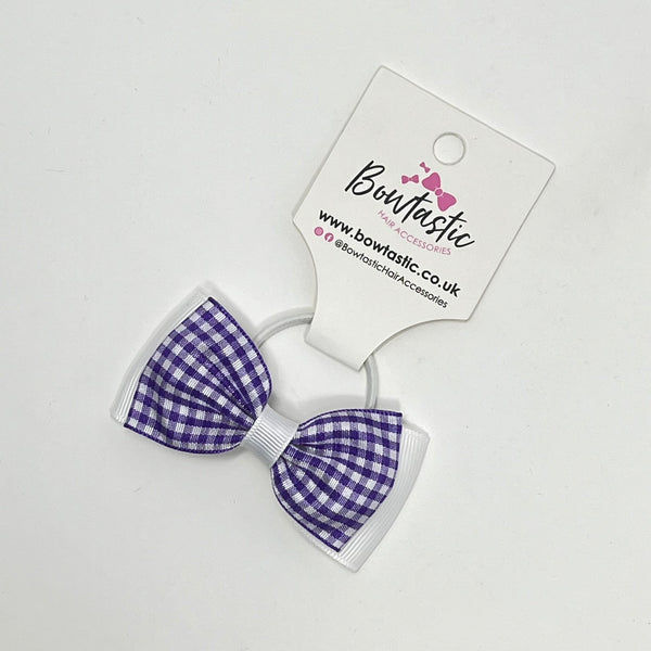 3 Inch Flat Double Bow Thin Elastic - Purple & White Gingham