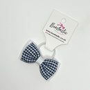 3 Inch Flat Double Bow Thin Elastic - Navy & White Gingham
