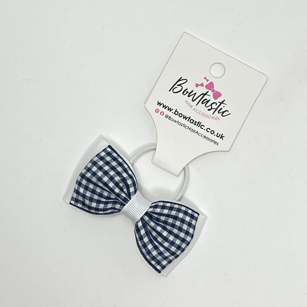 3 Inch Flat Double Bow Thin Elastic - Navy & White Gingham