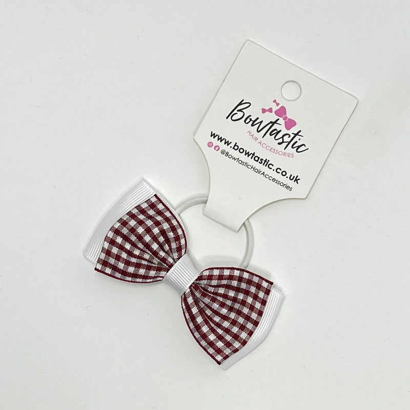 3 Inch Flat Double Bow Thin Elastic - Burgundy & White Gingham