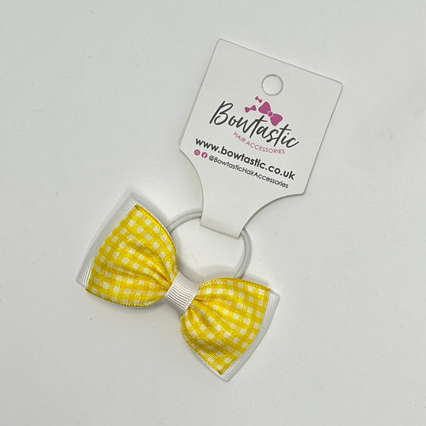 3 Inch Flat Double Bow Thin Elastic - Yellow & White Gingham