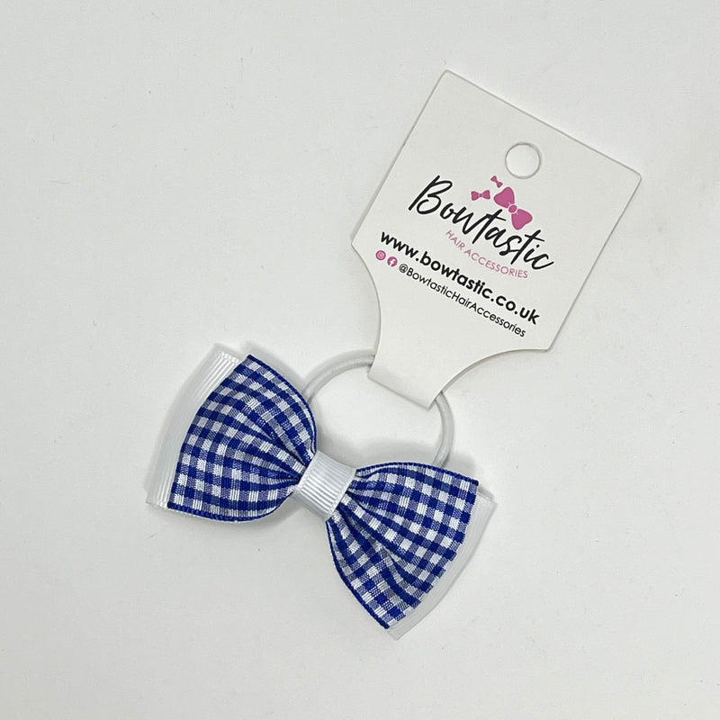 3 Inch Flat Double Bow Thin Elastic - Royal Blue & White Gingham