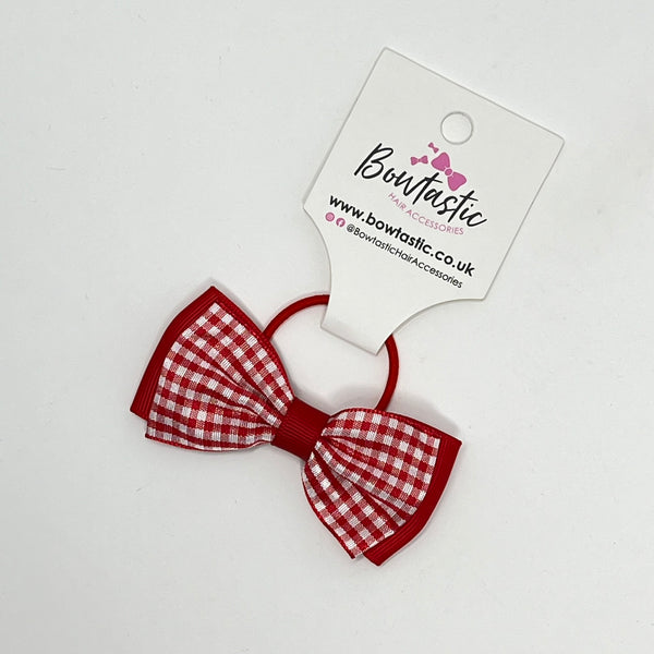 3 Inch Flat Double Bow Thin Elastic - Red & Red Gingham
