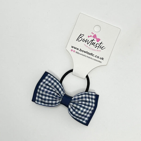 3 Inch Flat Double Bow Thin Elastic - Navy & Navy Gingham