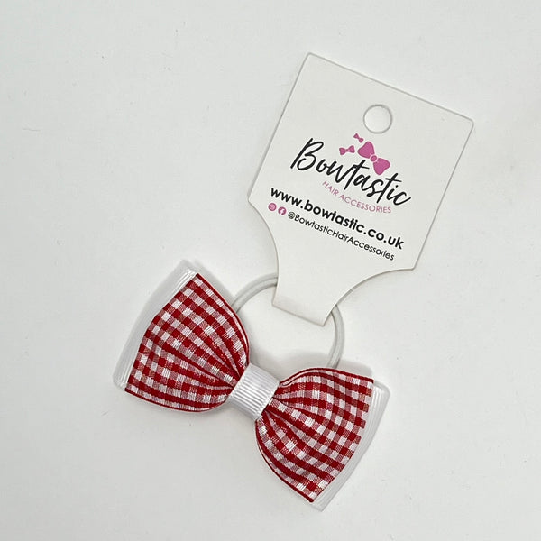 3 Inch Flat Double Bow Thin Elastic - Red & White Gingham