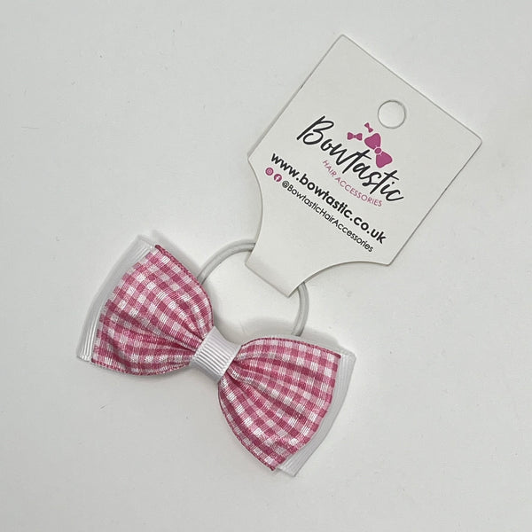 3 Inch Flat Double Bow Thin Elastic - Pink & White Gingham