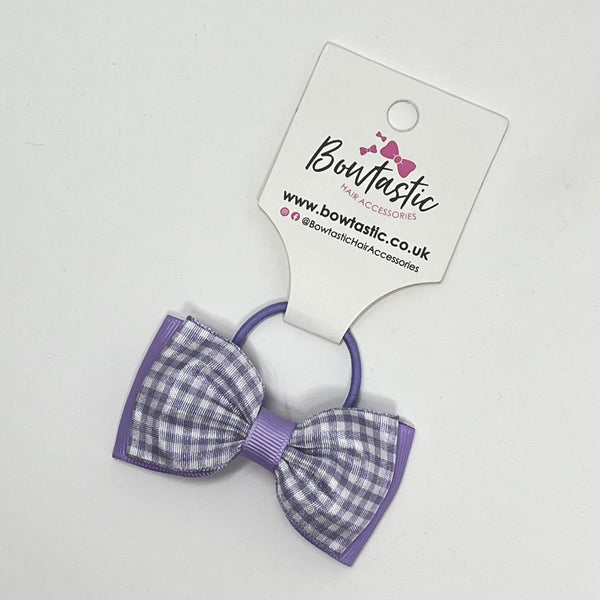 3 Inch Flat Double Bow Thin Elastic - Lilac & Lilac Gingham