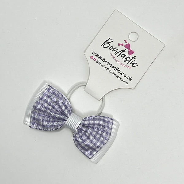 3 Inch Flat Double Bow Thin Elastic - Lilac & White Gingham