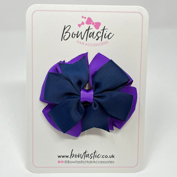 3 Inch Double Pinwheel Bow - Purple & Navy