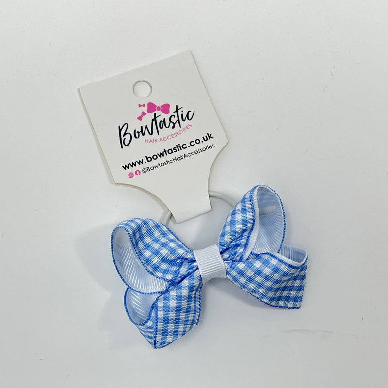 3 Inch Bow Thin Elastic - Blue & White Gingham