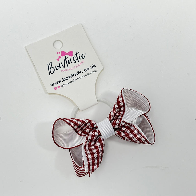 3 Inch Bow Thin Elastic - Burgundy & White Gingham