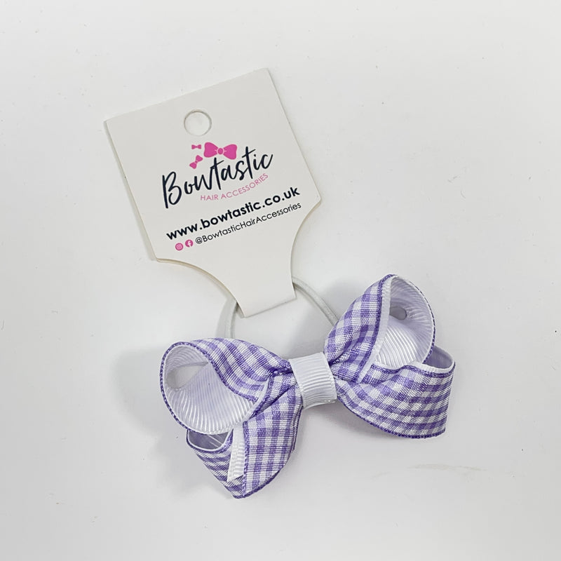 3 Inch Bow Thin Elastic - Lilac & White Gingham