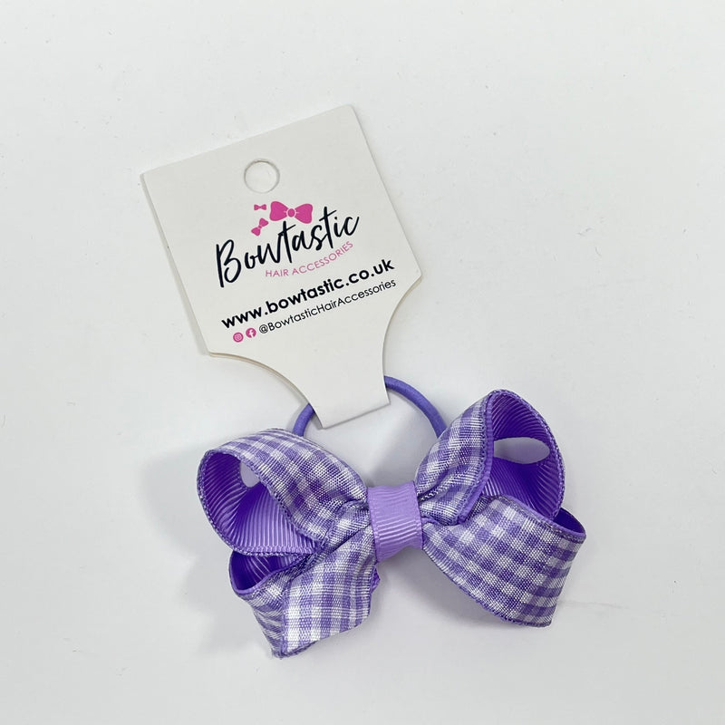 3 Inch Bow Thin Elastic - Lilac Gingham