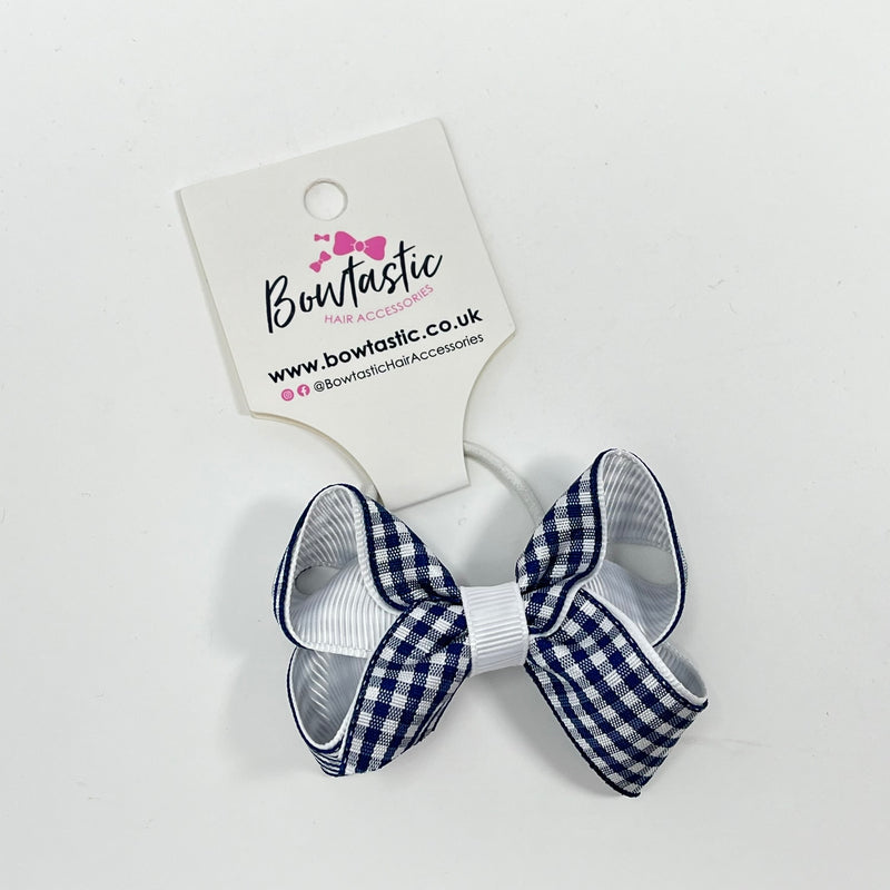 3 Inch Bow Thin Elastic - Navy & White Gingham