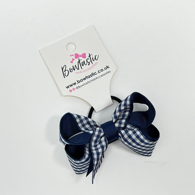 3 Inch Bow Thin Elastic - Navy Gingham