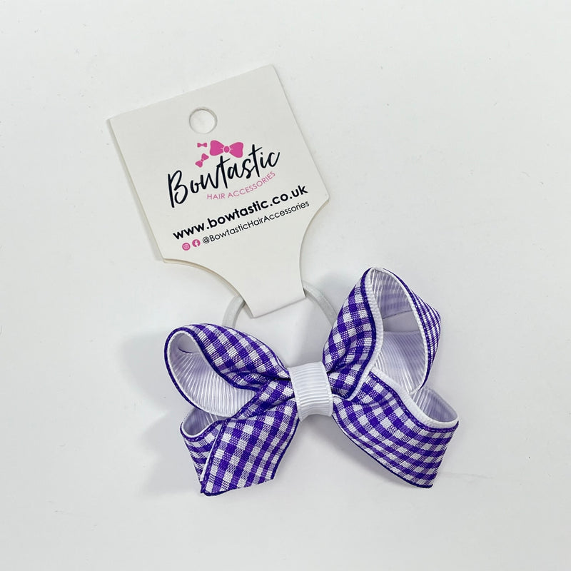 3 Inch Bow Thin Elastic - Purple & White Gingham