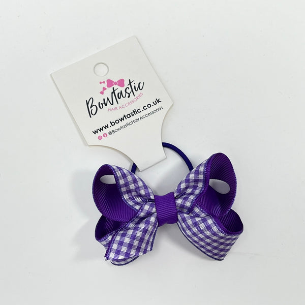 3 Inch Bow Thin Elastic - Purple Gingham