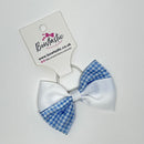 3 Inch Twist Bow Thin Elastic - Light Blue & White Gingham