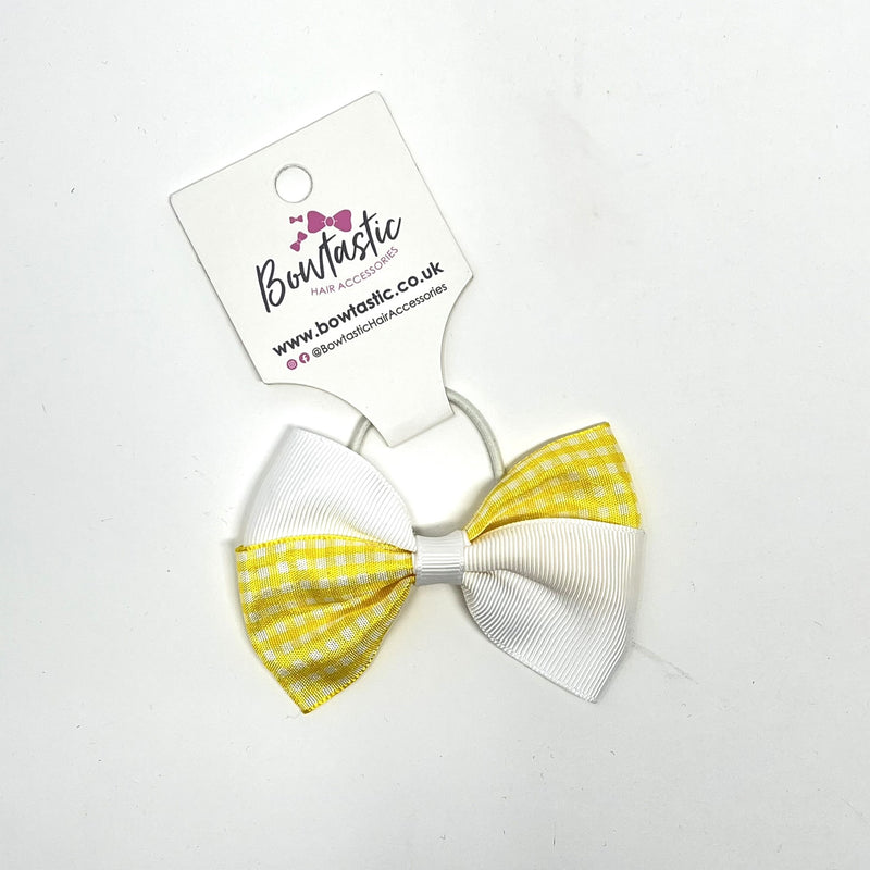 3 Inch Twist Bow Thin Elastic - Yellow & White Gingham