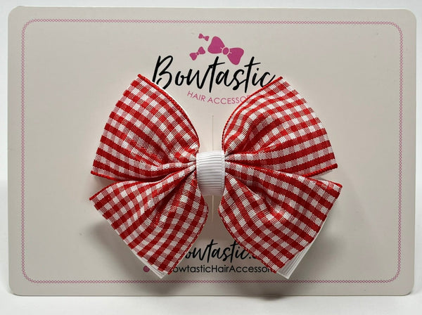 3.5 Inch 2 Layer Butterfly Bow - Red & White Gingham
