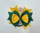 4.5 Inch Stacked Bow Bobble - Forest Green & Yellow Gold