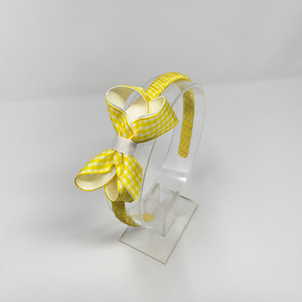 3 Inch Bow Alice Band - Yellow & White Gingham